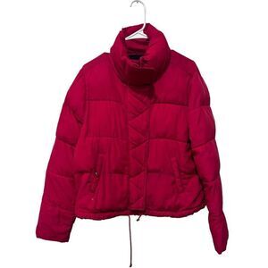 Hollister Quilted Mock Neck Long Sleeve Puffer Jacket Solid Red Size Medium